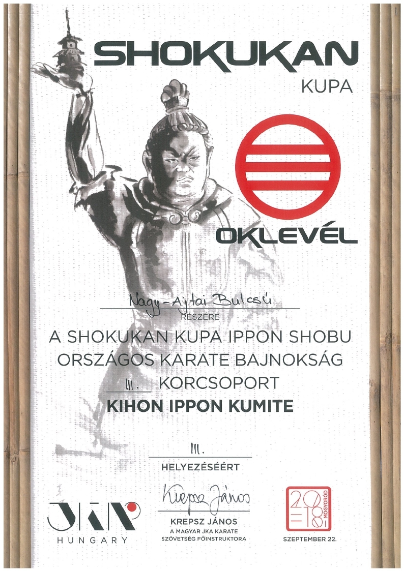 Nagy-Ajtai Bulcsú Kihon Ippon Kumite III. hely
